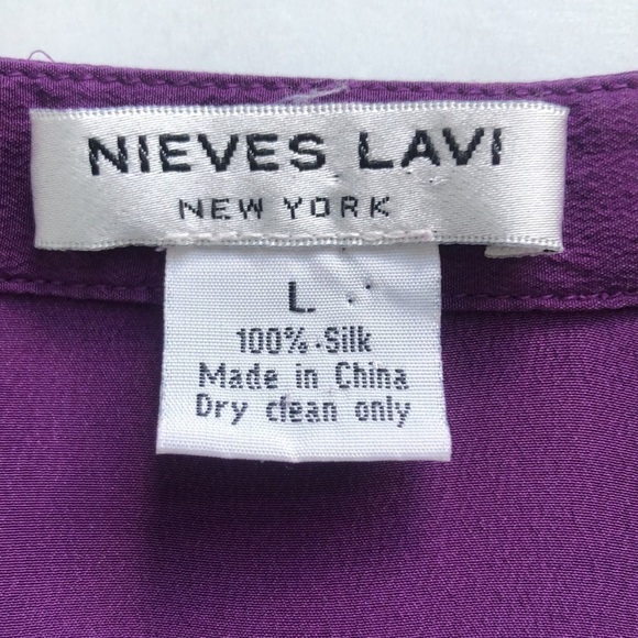 Nieves Lavi New York 100% Silk Blouse Plum Purple Size Large - Picture 5 of 11